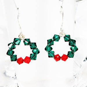 Christmas Wreath Earrings, Emerald and Siam
